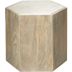 Argan 20 X 18 Inch Natural Wood & White Marble Table, Hexagon