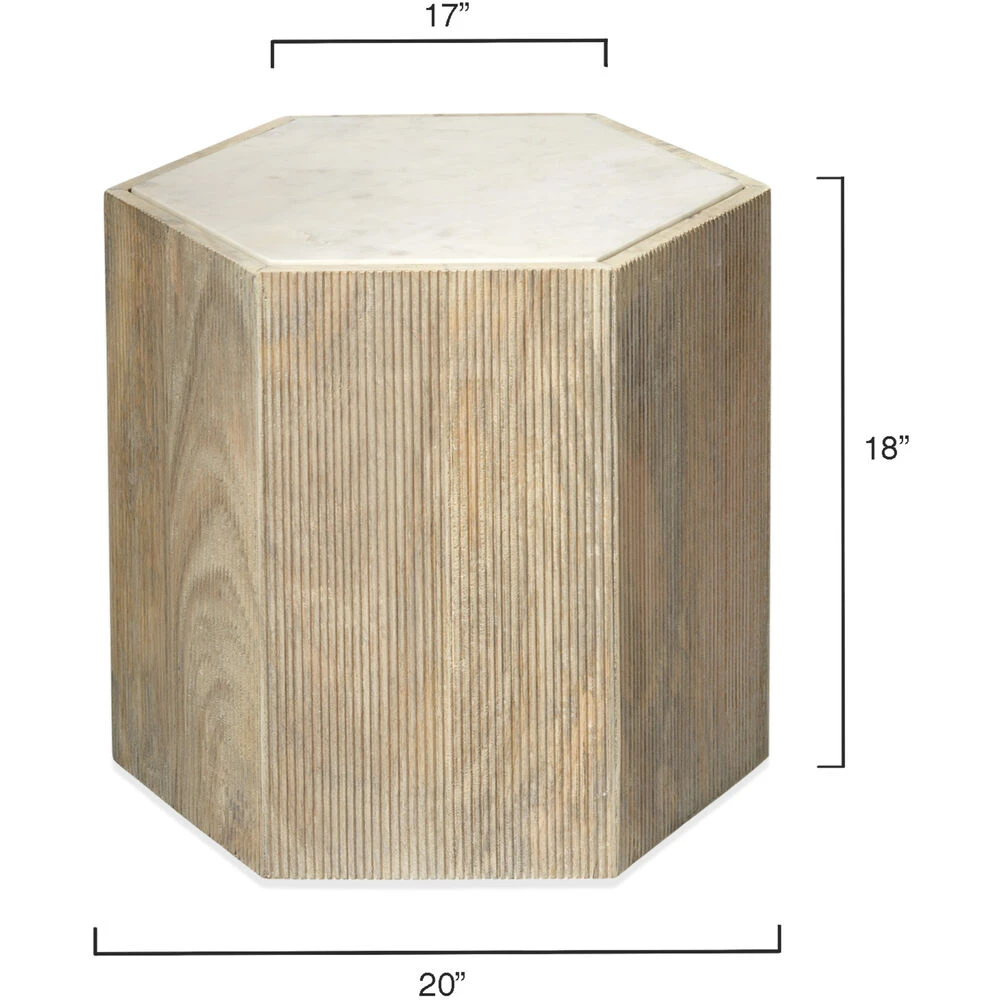 Argan 20 X 18 Inch Natural Wood & White Marble Table, Hexagon - Image 3