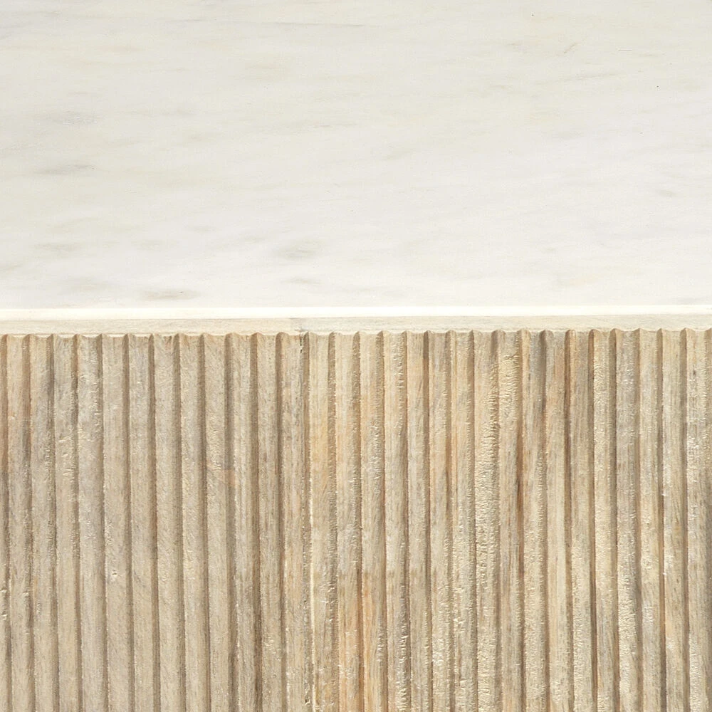 Argan 20 X 18 Inch Natural Wood & White Marble Table, Hexagon - Image 4