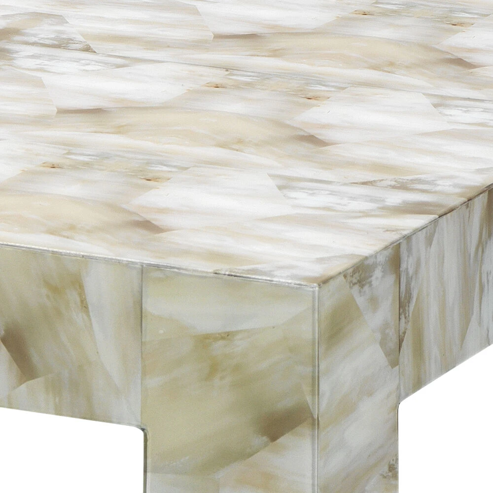 Fragment 26 X 24 Inch Light Grey & Beige Faux Horn W/ Light Grey Lacquer Side Table - Image 2