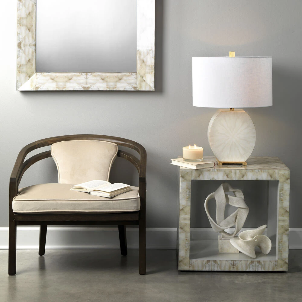 Fragment 26 X 24 Inch Light Grey & Beige Faux Horn W/ Light Grey Lacquer Side Table - Image 3