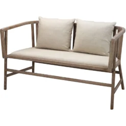 Grayson Off White Linen & Grey Washed Wood Settee
