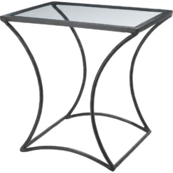 Kai 24 X 24 Inch Black Forged Iron W/ Clear Tempered Glass Top Side Table