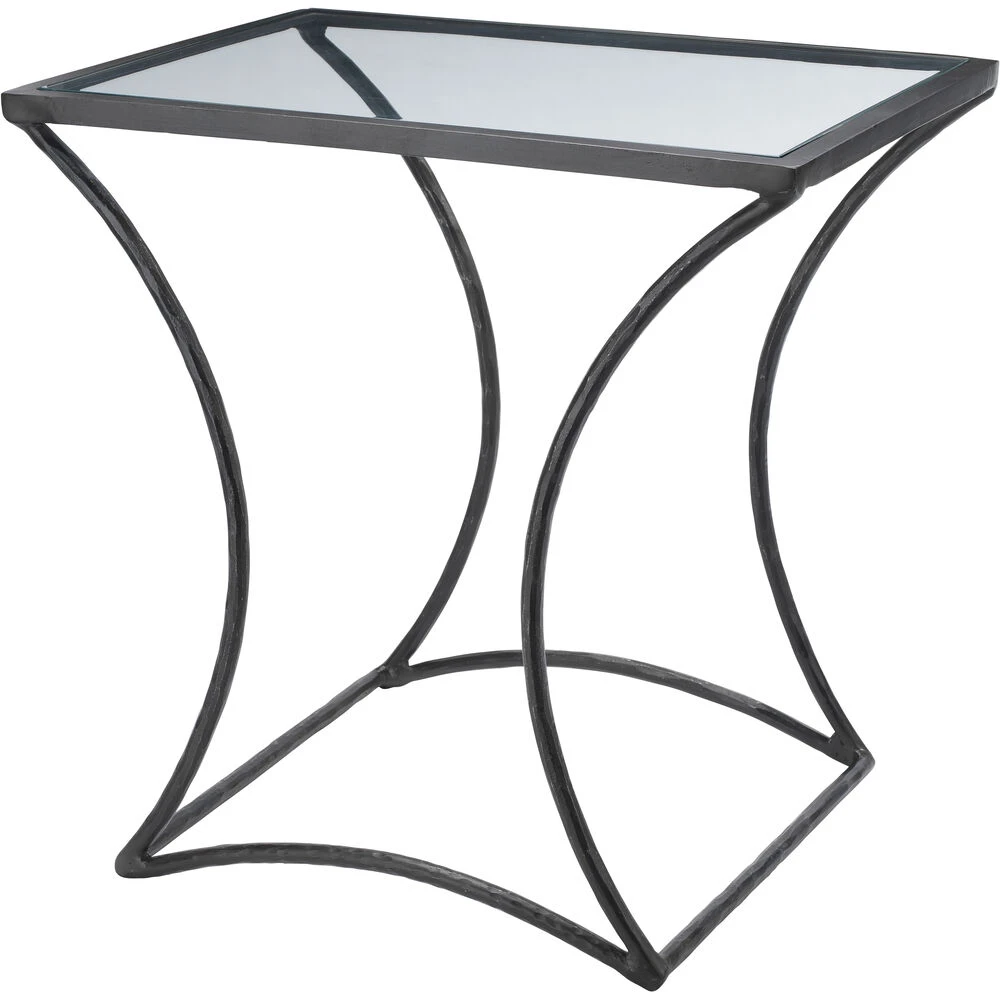 Kai 24 X 24 Inch Black Forged Iron W/ Clear Tempered Glass Top Side Table
