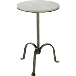 Left Bank 22 X 15 Inch White Marble With Gun Metal Iron Base Marble Table