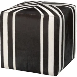 Nantucket Criss Cross 16 Inch Espresso Hide W/ White Hide Stripes Ottoman