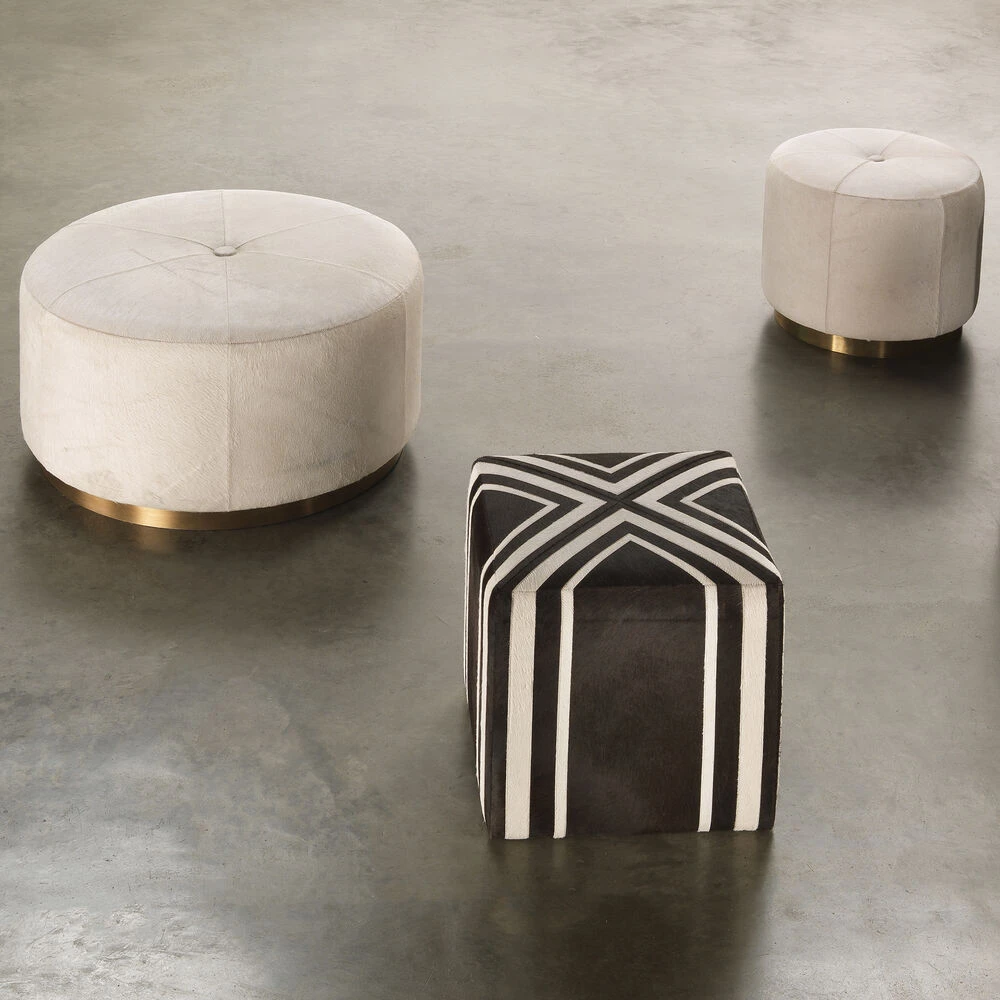 Nantucket Criss Cross 16 Inch Espresso Hide W/ White Hide Stripes Ottoman - Image 5