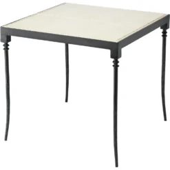 Nevado 26 X 26 Inch Off White Leather & Black Forged Iron Side Table
