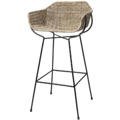 Nusa 40 Inch Natural Rattan & Black Steel Bar Stool