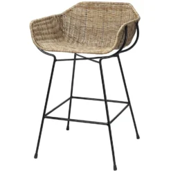 Nusa 33 Inch Natural Rattan & Black Steel Counter Stool