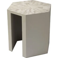 Radiant 21 X 20 Inch Light Grey & Beige Faux Horn W/ Light Grey Lacquer Side Table