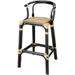 Saltwater 39 Inch Black & Natural Rattan Barstool