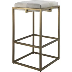 Shelby 30 Inch White Hide & Antique Brass Bar Stool