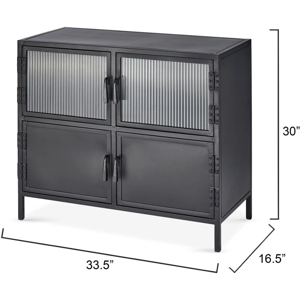 Vitrino 33.5 X 30 Inch Black 4 Door Side Table - Image 3