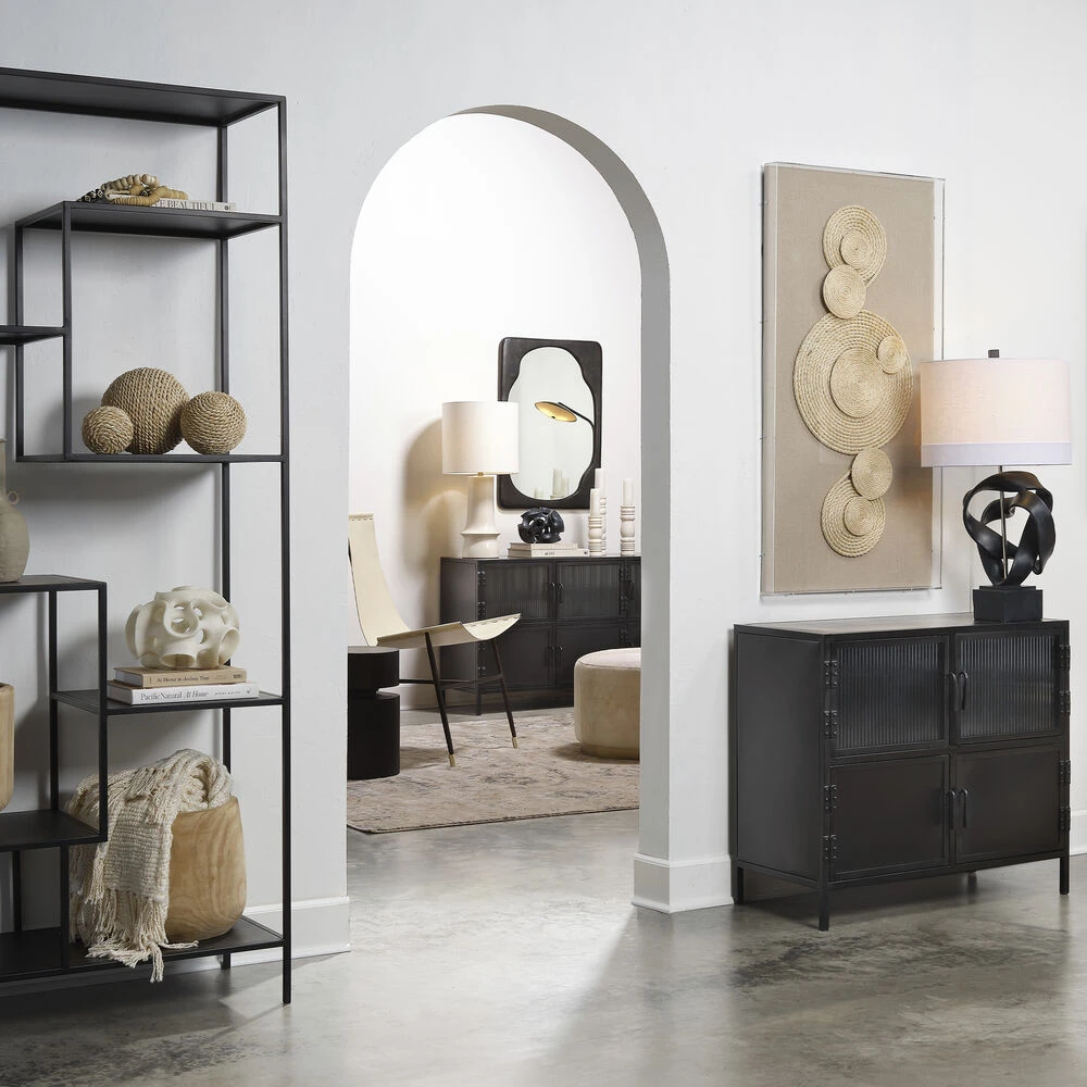 Vitrino 33.5 X 30 Inch Black 4 Door Side Table - Image 7