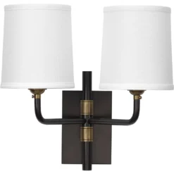 Lawton 2 Light 13 Inch Oil Rubbed Bronze W/ Antique Brass Accents Double Arm Wall Sconce Wall Light