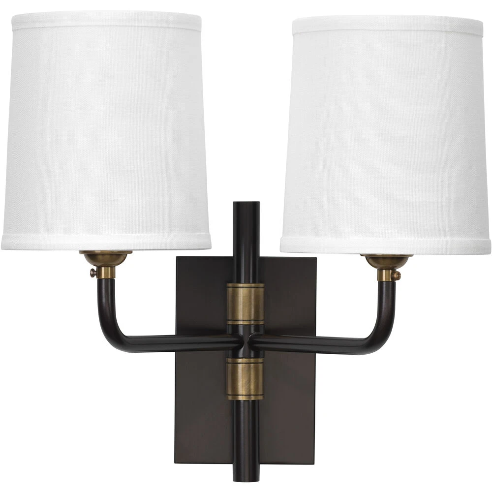 Lawton 2 Light 13 Inch Oil Rubbed Bronze W/ Antique Brass Accents Double Arm Wall Sconce Wall Light