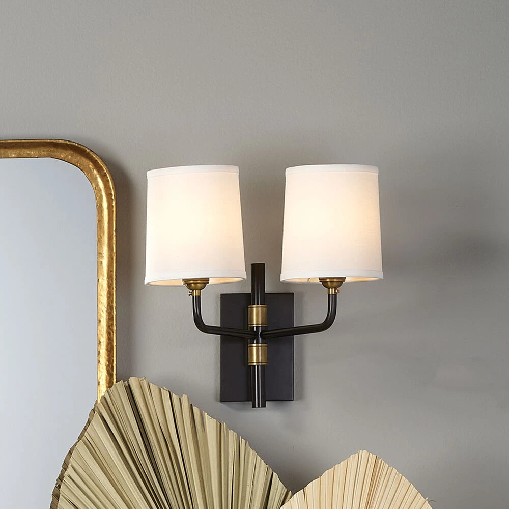Lawton 2 Light 13 Inch Oil Rubbed Bronze W/ Antique Brass Accents Double Arm Wall Sconce Wall Light - Image 2