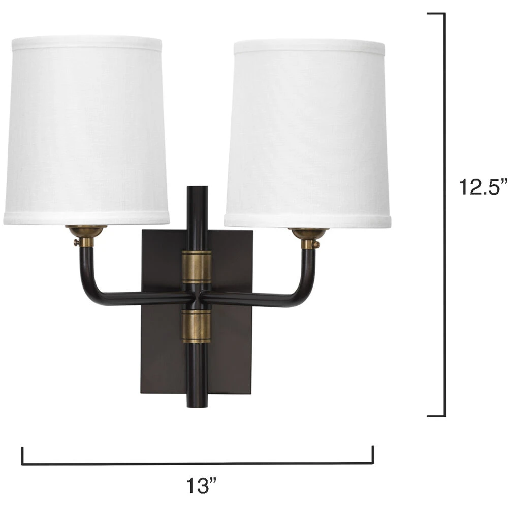 Lawton 2 Light 13 Inch Oil Rubbed Bronze W/ Antique Brass Accents Double Arm Wall Sconce Wall Light - Image 3