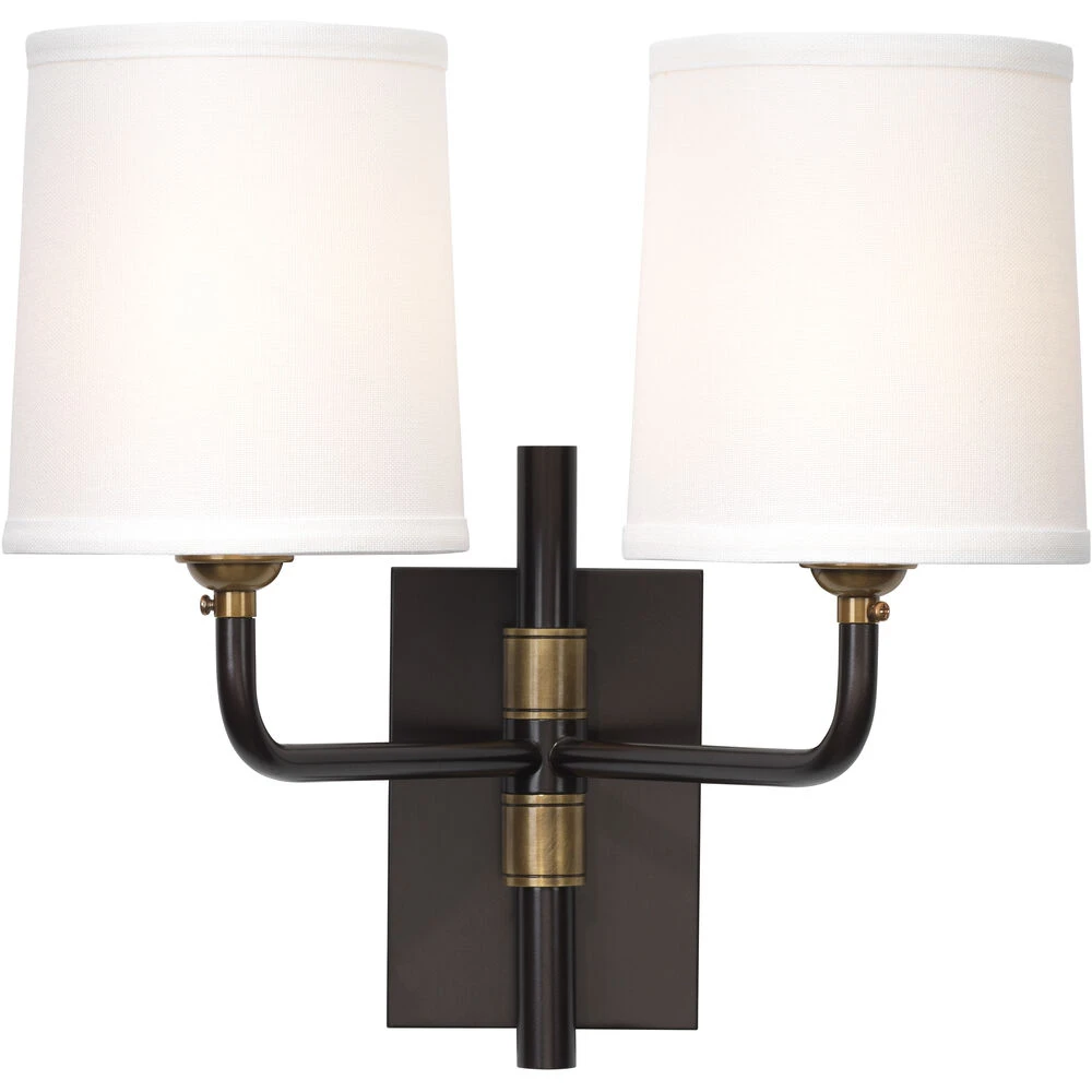 Lawton 2 Light 13 Inch Oil Rubbed Bronze W/ Antique Brass Accents Double Arm Wall Sconce Wall Light - Image 5