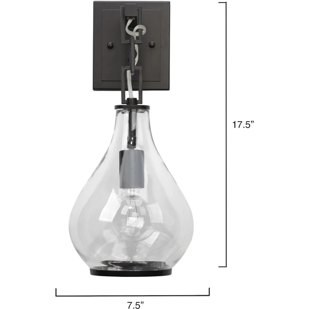 Tear Drop 1 Light 8 Inch Clear Glass & Oil Rubbed Bronze Metal Wall Sconce Wall Light - Image 2