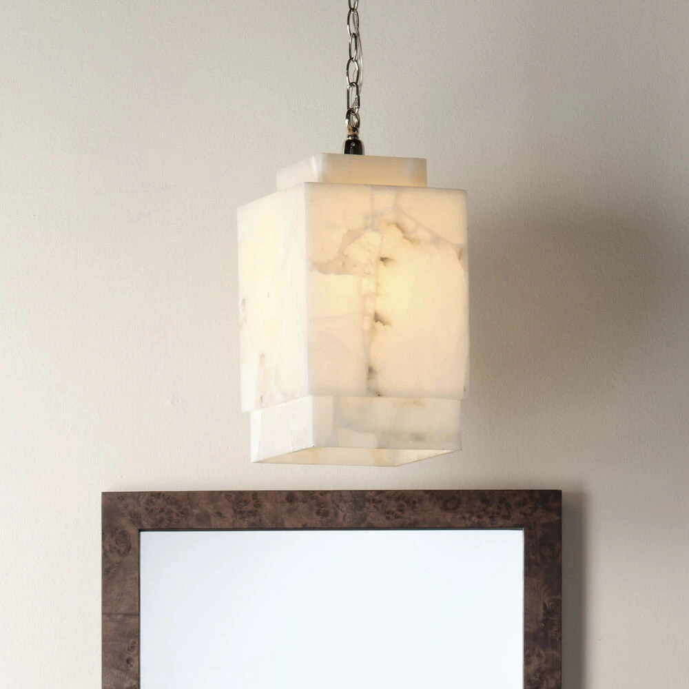 Borealis 1 Light 9 Inch Alabaster Pendant Ceiling Light, Cube - Image 3
