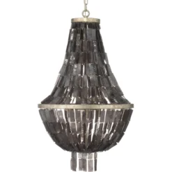 Capsize 5 Light 20 Inch Black Mother Of Pearl And Champagne Leaf Metal Chandelier Ceiling Light