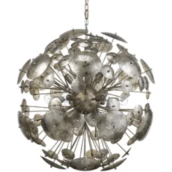 Constellation Round 12 Light 30 Inch Antique Mercury Glass & Champagne Leaf Chandelier Ceiling Light