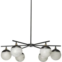 Metro 6 Light 40 Inch Faux White Alabaster And Oil Rubbed Bronze Chandelier Ceiling Light, Antique Brass Accents