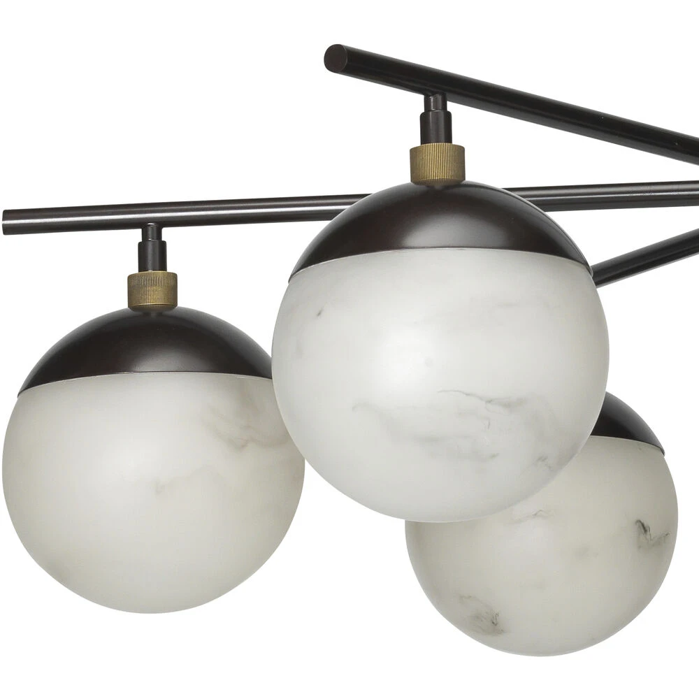 Metro 6 Light 40 Inch Faux White Alabaster And Oil Rubbed Bronze Chandelier Ceiling Light, Antique Brass Accents - Image 3