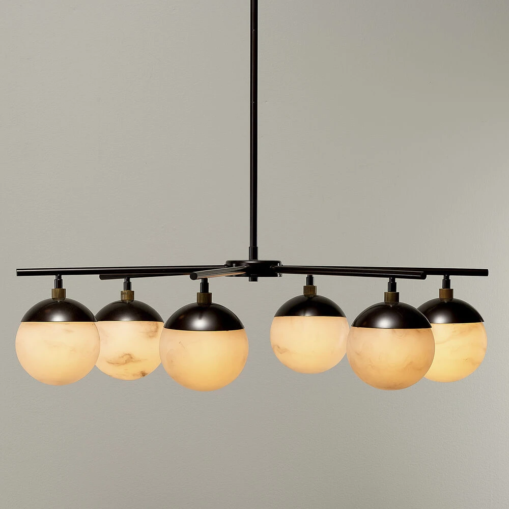 Metro 6 Light 40 Inch Faux White Alabaster And Oil Rubbed Bronze Chandelier Ceiling Light, Antique Brass Accents - Image 4