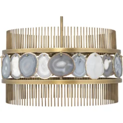 Upsala 8 Light 32 Inch Pale Lavender Agate & Antique Brass Chandelier Ceiling Light