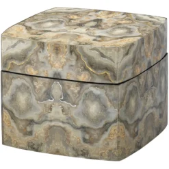 Ink Blot Curved 8 X 8 Inch Grey & Cream Lacquer Box