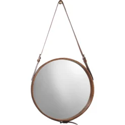 Round 16 X 16 Inch Brown Leather Wall Mirror