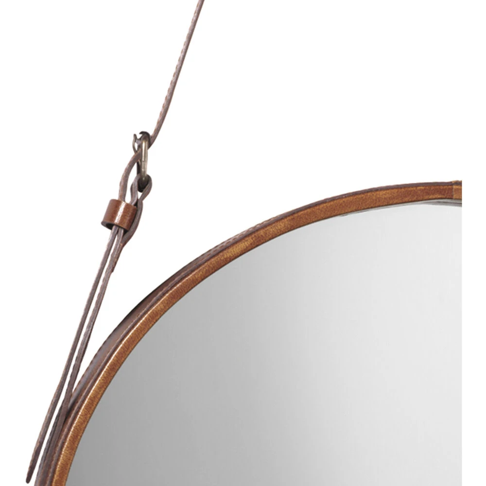 Round 16 X 16 Inch Brown Leather Wall Mirror - Image 3