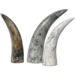 Varigated Horn Swirled Cream And Black And Grey Resin Decorative Objects, Set Of 3
