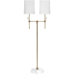 Minerva 52 Inch 40.00 Watt Antique Brass & White Marble Twin Shade Floor Lamp Portable Light