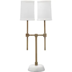 Minerva 10 Inch 25.00 Watt Antique Brass & White Twin Shade Console Lamp Portable Light