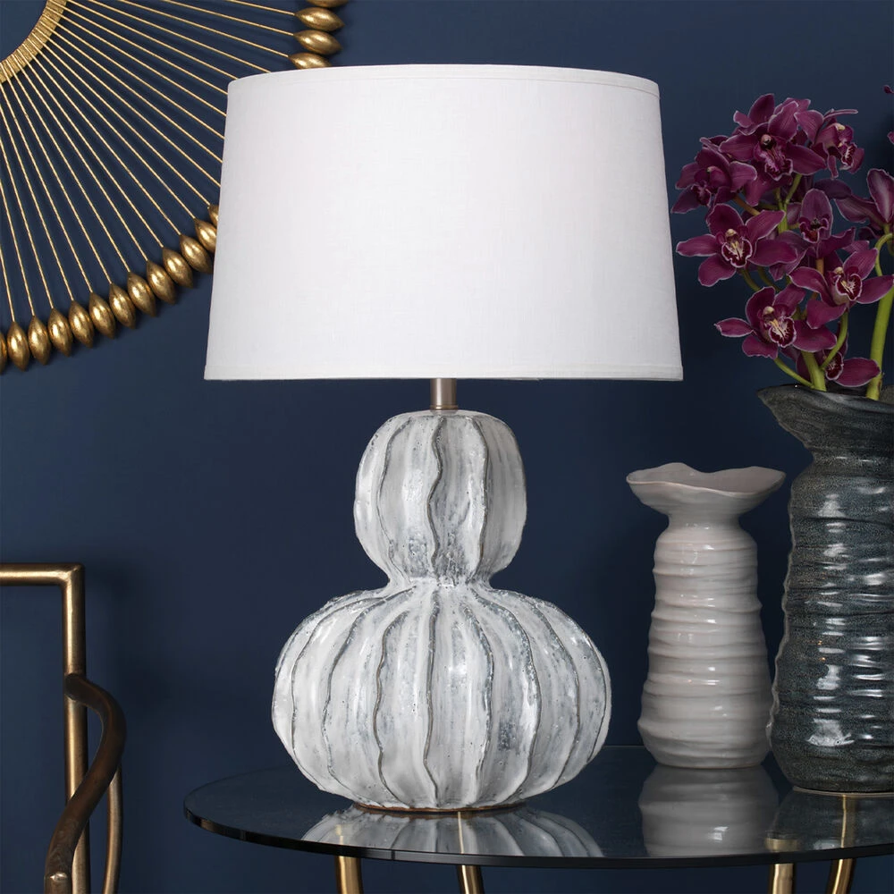 Oceane Gourd 27 Inch 150.00 Watt White Ceramic Table Lamp Portable Light - Image 2